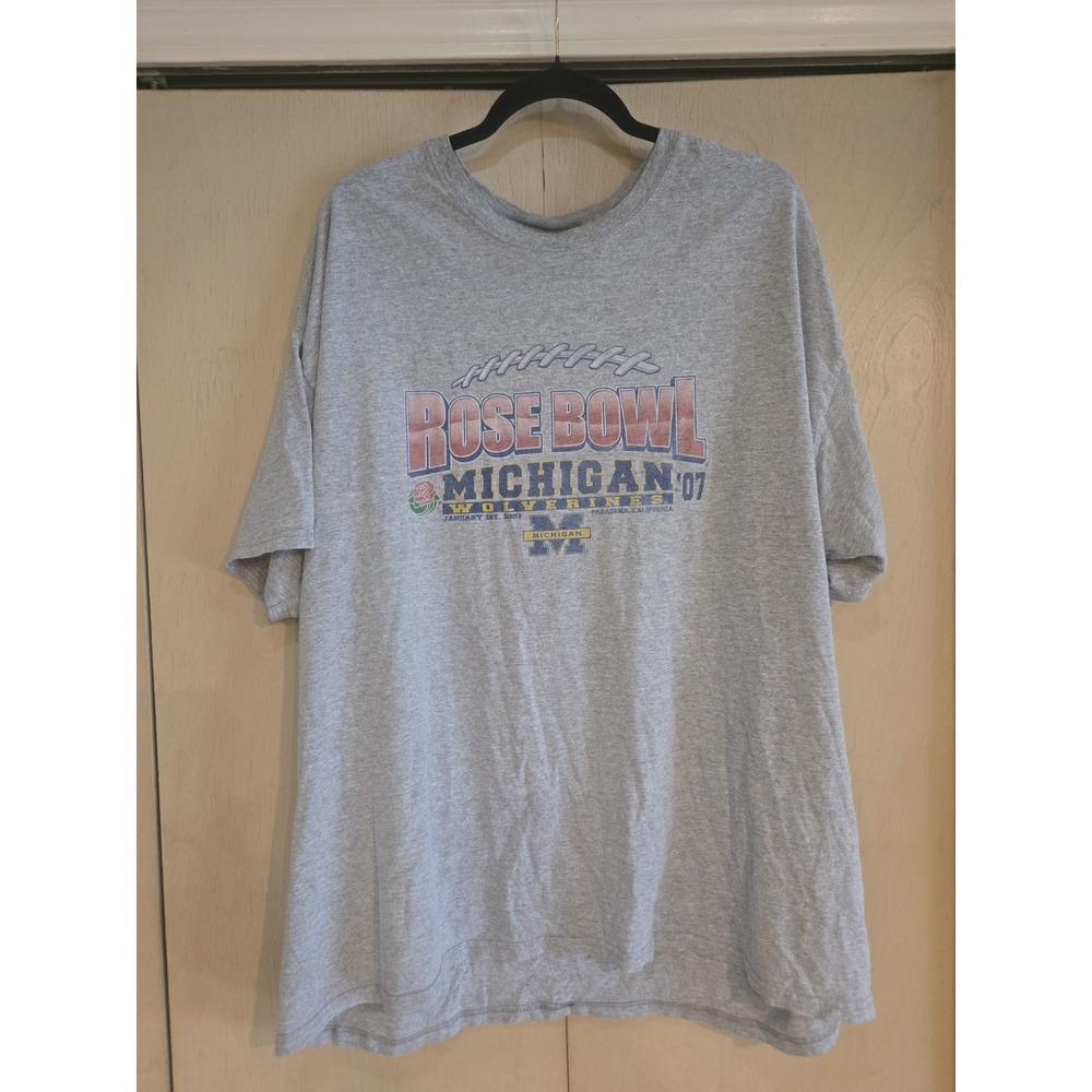 Vintage 2007 Michigan Wolverines Rose Bowl T Shirt Gray 2XL NCAA Football Tee